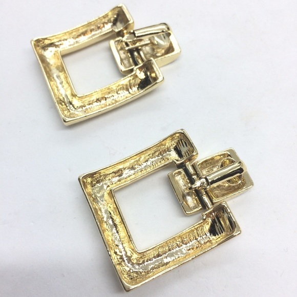 VINTAGE 80S GREEN GOLD TONE SQUARE DOOR KNOCKER CLIP ON EARRINGS - Picture 10 of 12